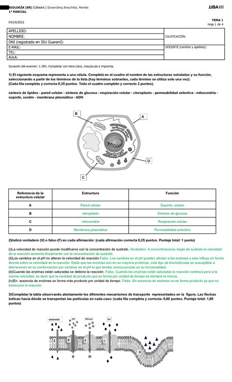 TEMA 1 Clave respuesta del primer parcial biologia uba xxi año 2022