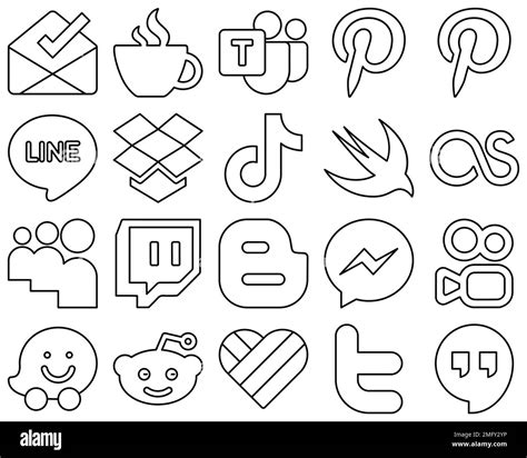 20 Diseñado profesionalmente Black Outline iconos de redes sociales