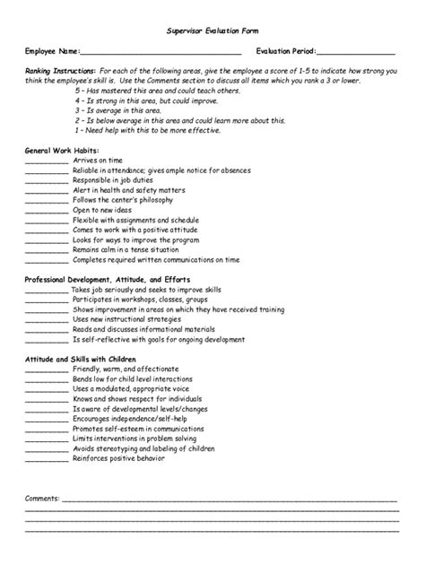 Fillable Online Supervisor Evaluation Form Template Fax Email Print