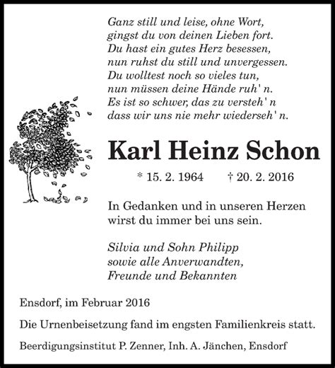 Traueranzeigen Von Karl Heinz Schon Saarbruecker Zeitung Trauer De