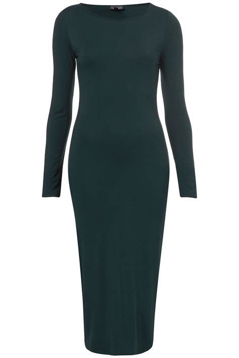 Lyst Topshop Plain Midi Bodycon Dress In Green