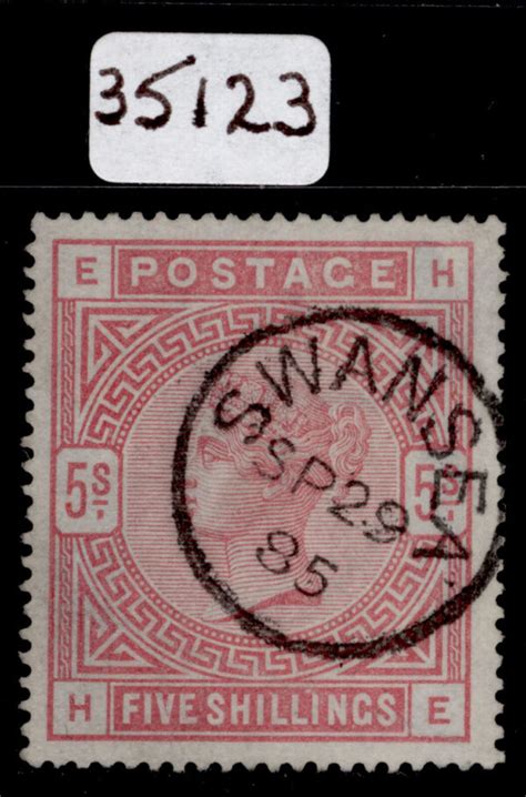 GB QV SG176 SCARCE 5s Rose BLUED PAPER FINE USED Cat 4000 CDS