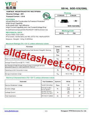 F04 Marking SS14L Datasheet PDF DONGGUAN YOU FENG WEI ELECTRONICS