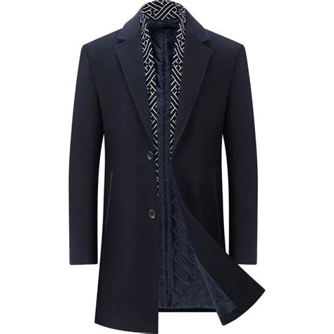 Manteau Homme En Laine Dhiver Longue Avec Une Charpe Amovible Coat