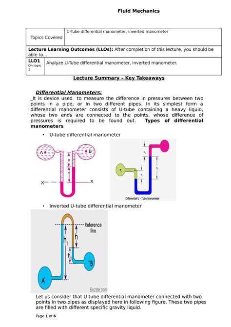 U Tube Manometer Topics Covered U Tube Differential Manometer