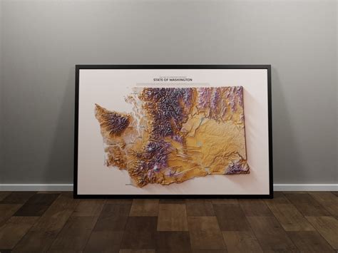 Radiant Horizons Washington State Shaded Relief Map Poster Etsy