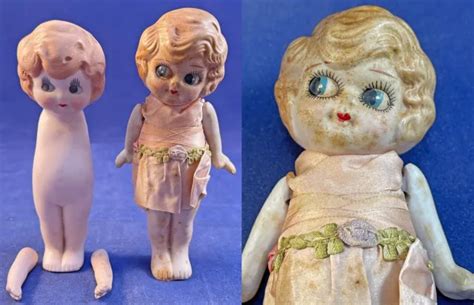 Vintage 1920s German Googly Eye Bisque Jointed Arms Figurine Kewpie