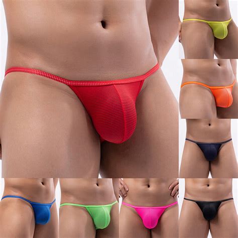 Men S Sexy Pouch Thongs Panties Low Rise Bikini Ice Silk Cool Briefs