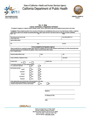 Fillable Online Cdph Ca Out Of State License Certification Or