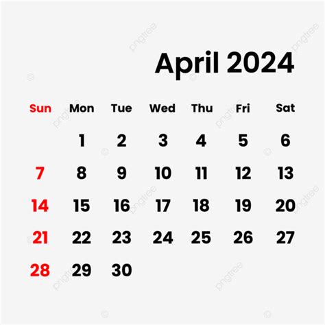 Calendário De Abril De 2024 Vetor PNG Abril 2024 Calendário Imagem