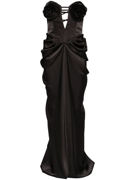 Ana Radu floral appliqué Satin Gown Black FARFETCH ID