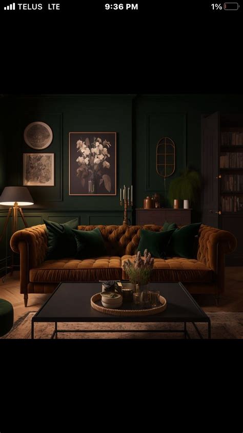 Moody Living Room with Dark Green Walls