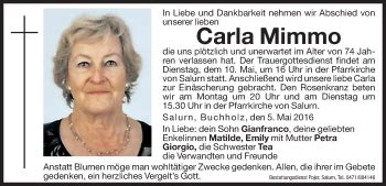 Traueranzeigen Von Carla Mimmo Trauer Bz