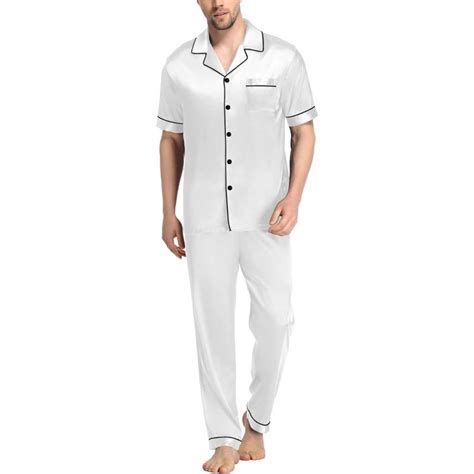 Swomog Mens Silk Satin Pajama Set Short Sleeve Classic Sleepwear