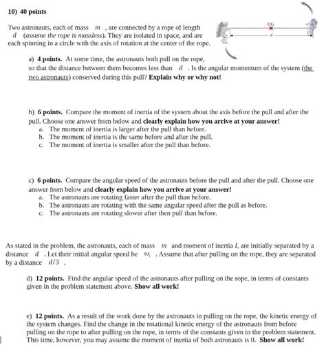 Solved Points Two Astronauts Each Of Mass M Are Chegg