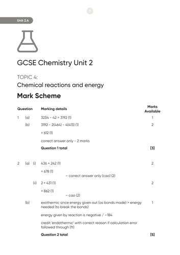 Wjec Gcse Chemistry Unit 24 Chemical Reactions And Energy — Question