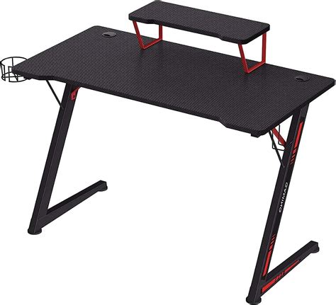 Dreamlify Gaming Desk with Monitor Stand, 47.5" W Computer Desk with Headphone Hook and Cup ...