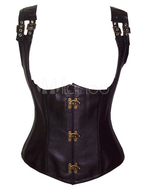 Black Punk Toggle Pu Leather Underbust Steampunk Corset Underbust