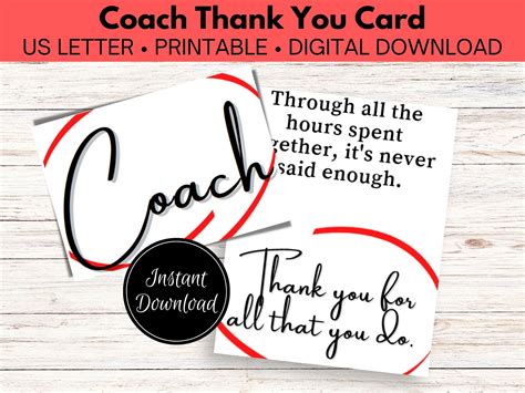 Coach Thank You Card Coach Appreciation Card Printable Coach Thank