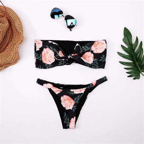 2019 Women Printed Bikini Set Push Up Bralette Swimwear Cheeky Bikini