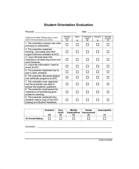 Sample Student Orientation Evaluation Form EvaluationForm Net