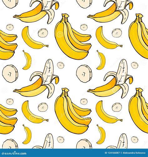 Seamless Pattern With Bananas Bright Ripe Bananas Whole And Pieces