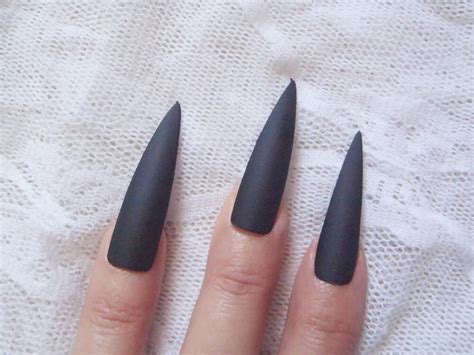 Matt Black Stiletto Long Nails Halloween Costume Vampire Wag Etsy Uk