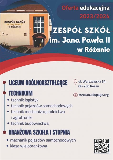 Oferta edukacyjna ZS w Różanie Szkoły ponadgimnazjalne i placówki