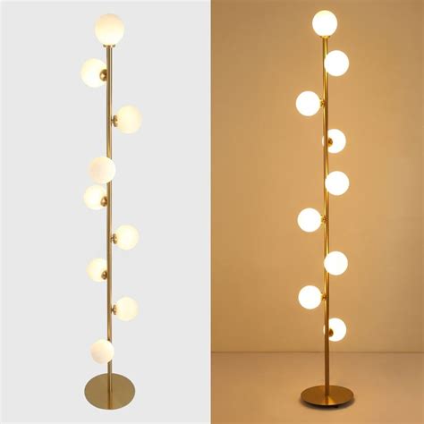 Modern LED Gold 9 Light Tree Floor Lamp White Glass Globe Homary