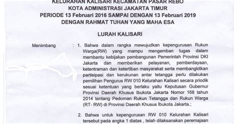 RUKUN WARGA 010 KELURAHAN KALISARI KEPUTUSAN LURAH KALISARI NOMOR 23