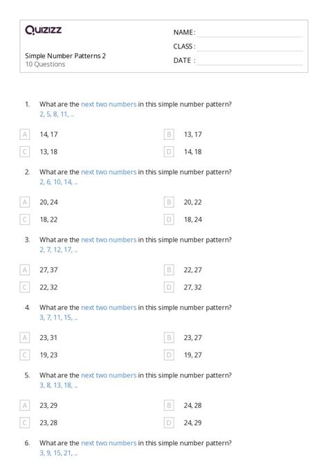 50 Number Patterns Worksheets For 5th Grade On Quizizz Free And Printable