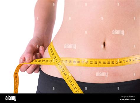 Slim Woman Measuring Waist With Tape Measure Stock Photo Alamy