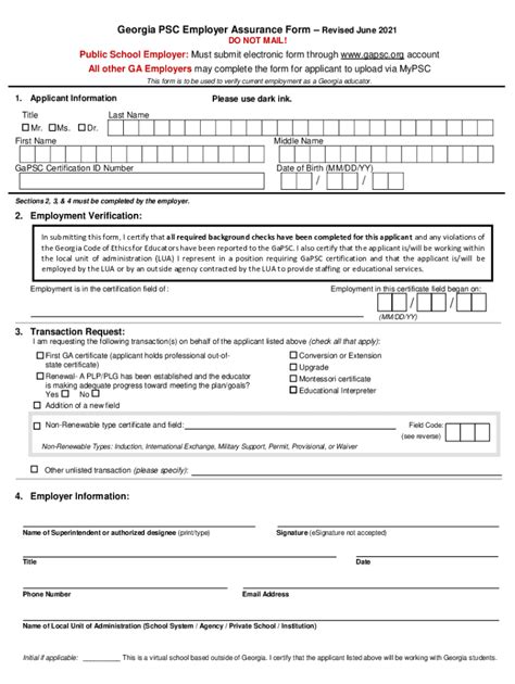 Ga Psc Employer Assurance Form Fill Online Printable