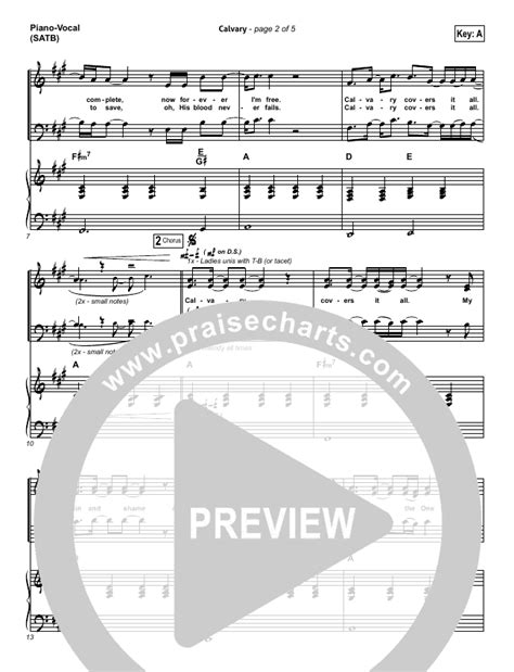 Calvary Sheet Music Hillsong Worship Praisecharts