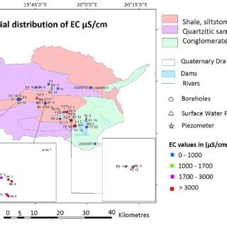 Map showing spatial distribution of EC μS cm Download Scientific