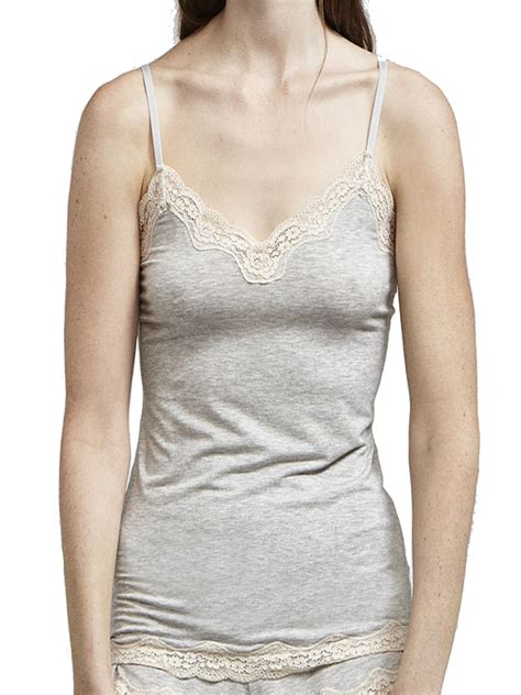 Wholesale Lingerie Spanish Brand Oysho Oysho Grey Contrast Lace Trim Cami Size Large