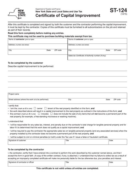 Fillable Capital Improvement Form Printable Forms Free Online