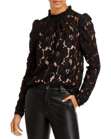 Wayf Erika Puff Sleeve Lace Top In Black Lyst