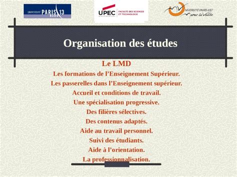 PPT Organisation des études Le LMD Les formations de lEnseignement