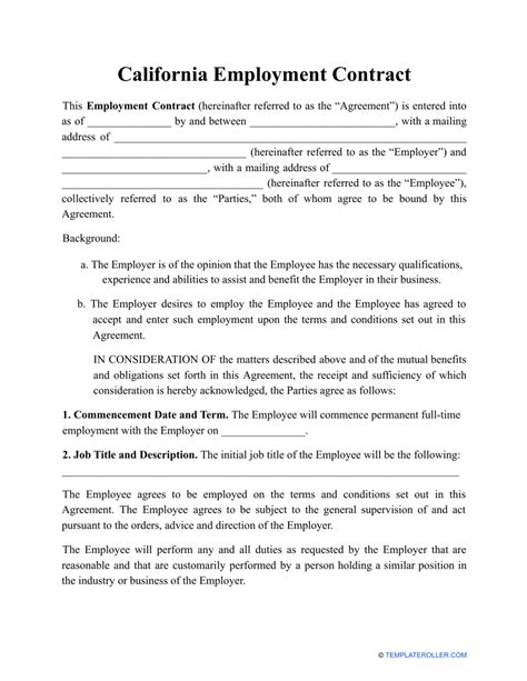 California Employment Contract Template Fill Out Sign Online And