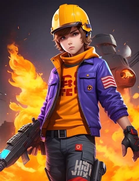 Premium AI Image | Cute Free Fire game cartoon anime style boy ...