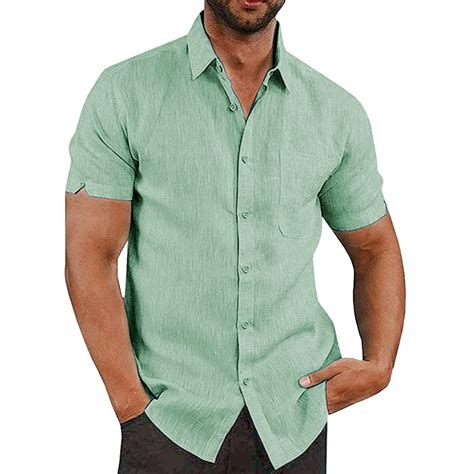 Buy Button Down Short Sleeve Linen Shirts For Men Summer Casual Cotton