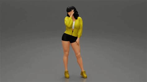 3d File Beautiful Busty Young Woman In Short And Jacket・3d Print Design