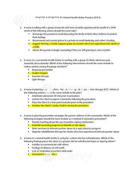 Ati Rn Mental Health Proctored B Questions And Answers Graded A