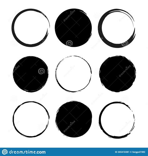 Brush Circles In Line Art Style Round Frame Set Grunge Texture