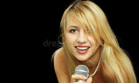 Blonde Girl Naked Shoulders Singing Karaoke Stock Photos Free