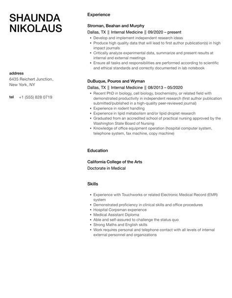 Internal Medicine Resume Samples | Velvet Jobs
