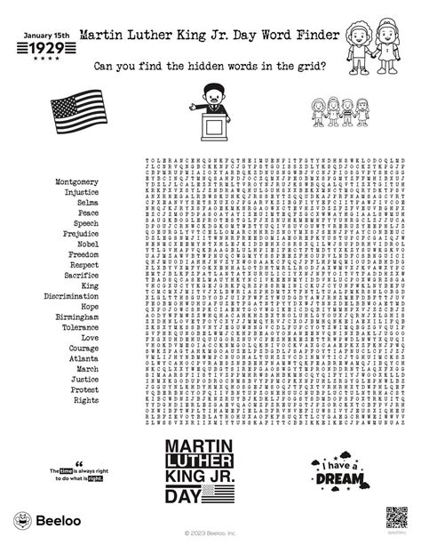 Martin Luther King Jr Day Word Finder • Beeloo Printable Crafts And