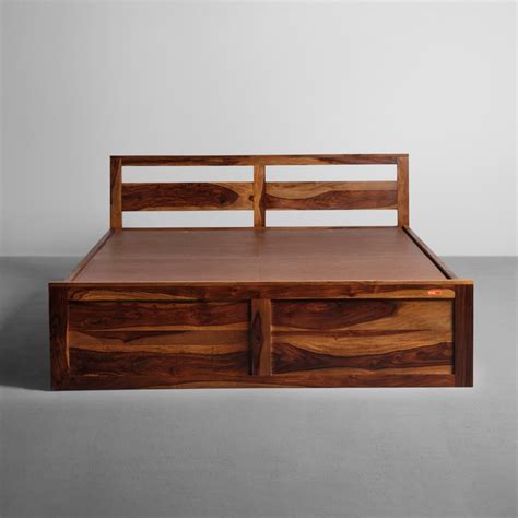 Buy Sheesham Wood Queen Size Provincial Teak Color Bed With Storage