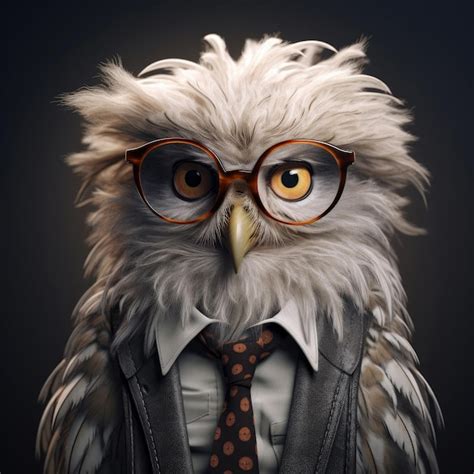 Premium Ai Image White Cartoon Owl Wearing Glasses